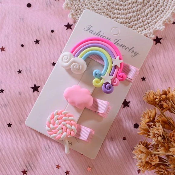 6Pcs/set Girls Cute Colorful Resin Cloud Lollipop Rainbow Hairpin any color 6pcs - Picture 3 of 7